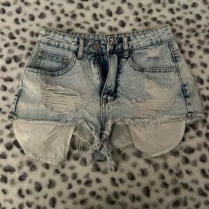 SHEIN Light Blue Distressed High-Rise Denim Shorts